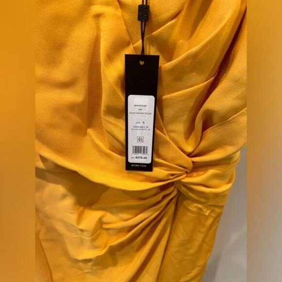 BCBGMAXAZRIA Asymmetrical Knot Wrap Evening Mini Dress Yellow ✨🔥🔥 - Picture 8 of 9